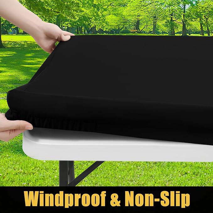 Smiry Rectangle Picnic Table Cloth, Waterproof Elastic Fitted Tablecloths for 4 Foot Tables, Washable Polyester Table Cover for Camping, Indoor and Outdoor (Black, 30"x48")