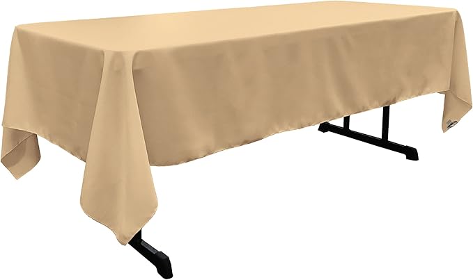 LA Linen Polyester Poplin Washable Rectangular Tablecloth, Stain and Wrinkle Resistant Table Cover 60x126, Fabric Table Cloth for Dinning, Kitchen, Party, Holiday 60 by 126-Inch, Khaki