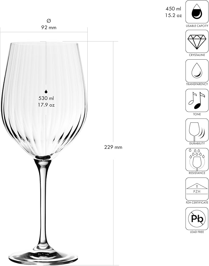 Krosno Red Wine Glasses | Set of 4 | 15.2 oz | Harmony LUMI Collection | Wedding Gift Drinkware | Perfect for Home, Restaurants and Kitchen Sets | Dishwasher Safe | Lead-Free Crystal Glass