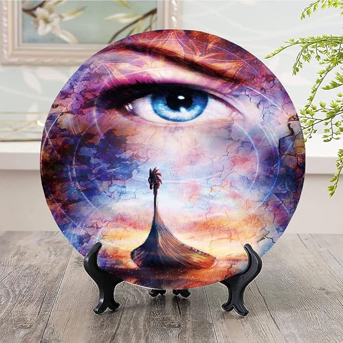 Ceramic Plates, Viking Decorative Ceramic Plates, Boat On The Beach and Woman Eye Boat with, 6 Inch, Household Plates Decorative, Multicolor