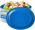 Grencian 50 PCS Blue Oval Paper Plates Blue Plate Large 10" X 12" Disposable 400GSM Paper Tableware Dinnerware for Birthday Winter Holiday Wedding Baby Shower Christmas Party Decorations