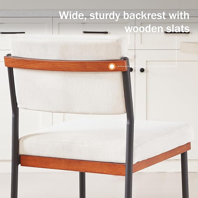 Modern Dining Chairs Set of 4, Kitchen Chairs with Thick Cushions and Adjustable Foot Pads, Upholstered Fabric Dining Room Chairs with Sturdy Metal Legs,White