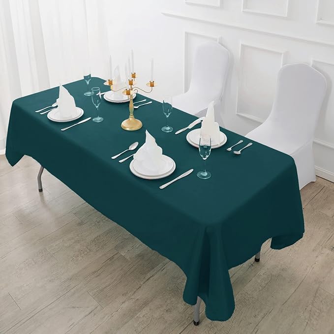 Fokitut 2 Pack Waterproof Rectangle Tablecloth, 90x156 Inch,Stain Resistant and Wrinkle Polyester Table Cloth, Fabric Table Cover for Kitchen Dining, Wedding, Party, Holiday Dinner-Peacock Blue