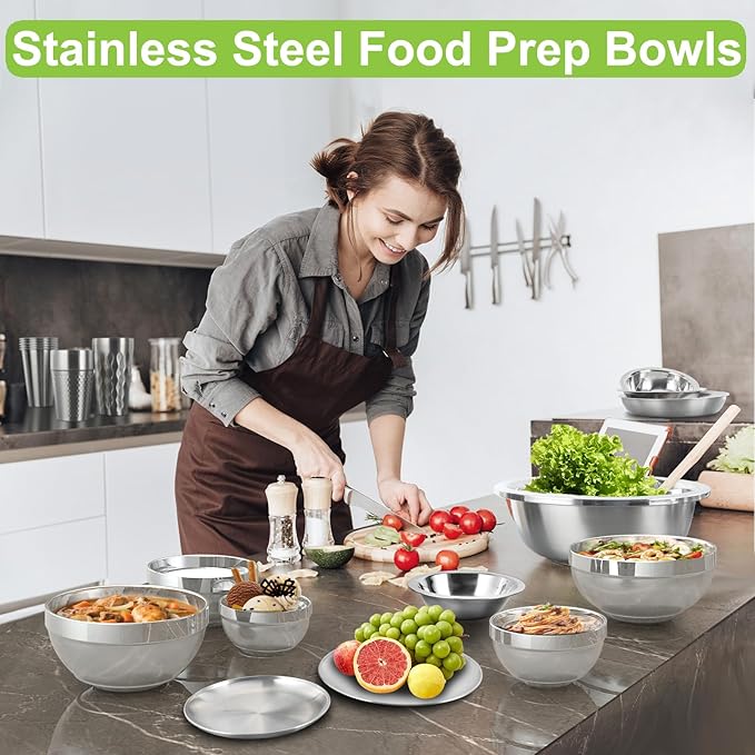 Stainless Steel Bowls, 6 Pack 5.9in 20.6oz 610ml Medium SUS304 Double Wall Insulated Stackable Metal Cereal Bowl Containers for Dishes Eating Serving Snacks Ice Cream Soup Food Rice Salad