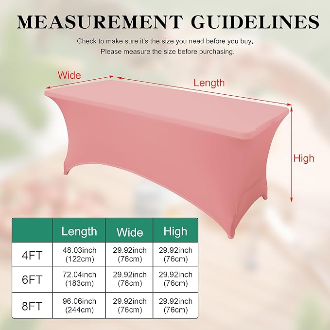 2Pack 6FT Table Cloth for Rectangular Fitted Events Stretch Pink Table Covers Washable Spandex Tablecloth Protector for Party, Wedding, Cocktail, Banquet, Festival