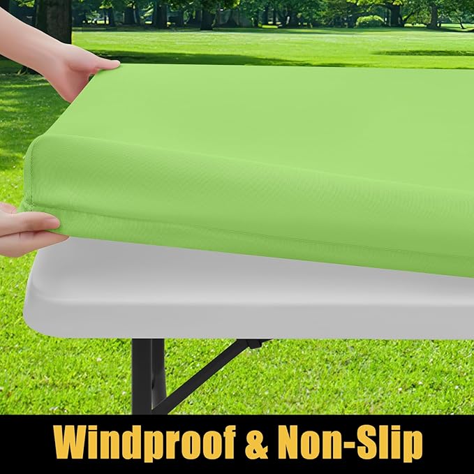 Smiry Rectangle Picnic Table Cloth, Waterproof Elastic Fitted Tablecloths for 6 Foot Tables, Washable Polyester Table Cover for Camping, Indoor and Outdoor (Lime Green, 30"x72")