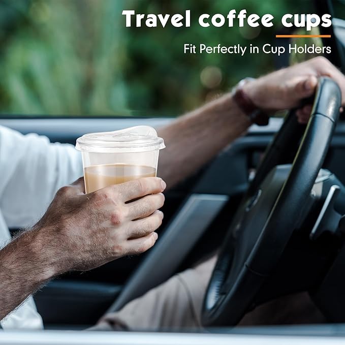 50 Sets 14 oz Clear Plastic Cups with Strawless Sip Lids, Thickened Clear Disposable Plastic PET Crystal Cups for Iced Coffee, Smoothie, Cold Beverage, Drink Shops and Party Catering