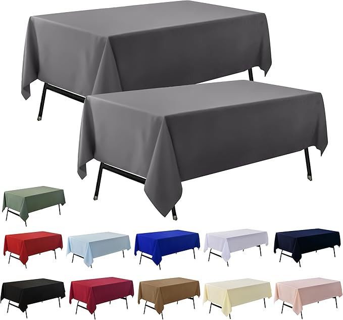 2-Pack 60x102 inch Grey Table Cloths, Solid Stain and Wrinkle Resistant Oblong Tablecloth, Premium Plain Weave Polyester Fabric Rectangle Table Linen Covers for Hotel, Wedding