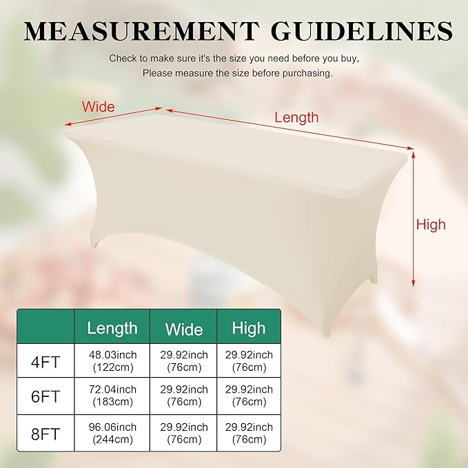6FT Table Cloth for Rectangular Fitted Events Stretch Cream Table Covers Washable Spandex Tablecloth Protector for Party, Wedding, Cocktail, Banquet, Festival
