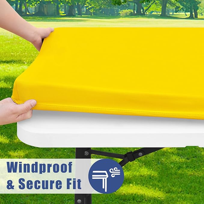 Spandex 8 Foot Rectangle Table Cloth 2 Pack, Elastic Fitted Tablecloths for Picnic, Stretch Washable Patio Table Cover for Outdoor, Camping, Banquet and Parties (Yellow, 30"x96")