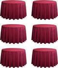 6-Pack Round 108-inch Burgundy Table Cloths, Solid Stain and Wrinkle Resistant Circular Tablecloth, Premium Plain Weave Polyester Fabric Table Linen Covers for Hotel, Banquet