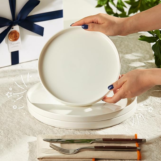 Sweese Porcelain Flat Dessert Plates Set of 6-7.8 Inch Salad Plates for Kitchen, Small Appetizer, Small Dish Set, Microwave & Dishwasher Safe, Scratch Resistant - Elegant White Glaze