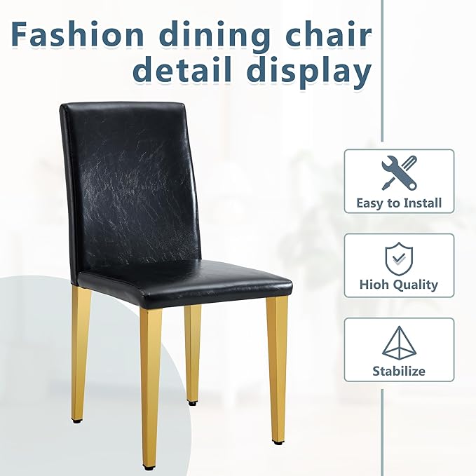 Dining Chairs Set of 4,Faux Leather with Gold Metal Legs,Armless Kitchen Room Chairs Set of 4,Max Load 300 Lbs,High Back Modern Design for Home Kitchen Living Room Bedroom