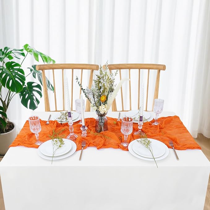 FUHSY Orange Cheesecloth Table Runner Bulk 5 Pack 10FT Rustic Cheese Cloths Fall Table Decoration Rustic Theme Gazue Table Runners for Wedding Reception Burnt Orange Halloween Runners for Tables