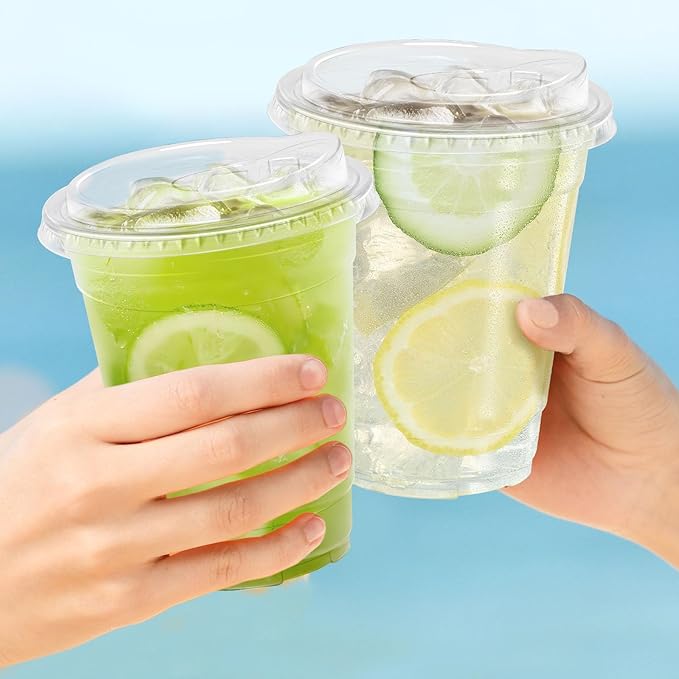 12 oz 50 Pack Clear Plastic Cups with Lids, Sturdy Iced Coffee Cups with Sip Lids, Disposable Food Safe Smoothie Cup for Cold Drinks, Juice, Milkshake
