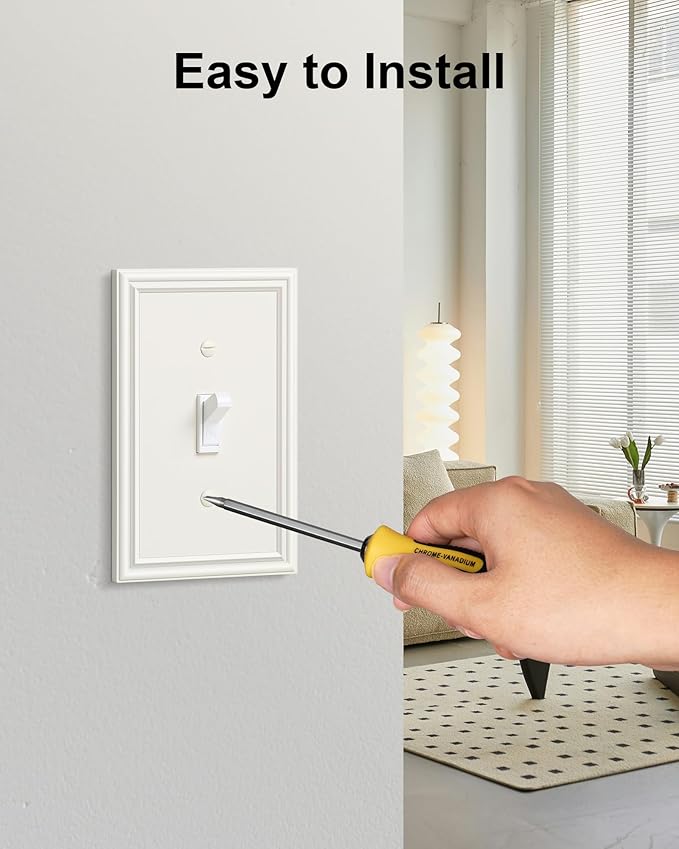 2-Pack Single Toggle Light Switch Cover Plate, Durable Solid Zinc Alloy Decorative Switch Plate Covers, Light Almond 1 Gang Wall Plate, Corrosion Resistant