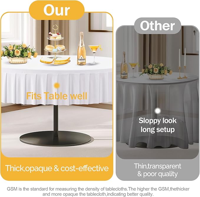 6 Pack White Spandex Round Tablecloths for 72in Table, Stretchy Fitted 6FT Round Table Cloths, Wrinkle Free Table Cover with Skirt for Wedding Birthday Party Bridal Shower Banquet