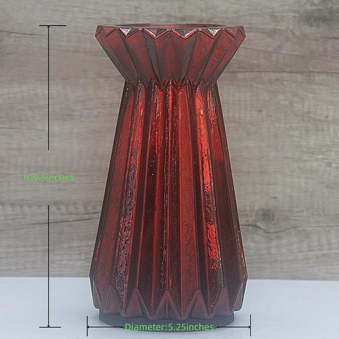 Home Decor, Mercury Glass Pillar Candle Pedestal Holders with 10 Led Lights, Lighted up Candle Holders for Pillar Candle, Glass Candlestick Holders with Timer for Wedding Home Dining Table Xmas (Red)