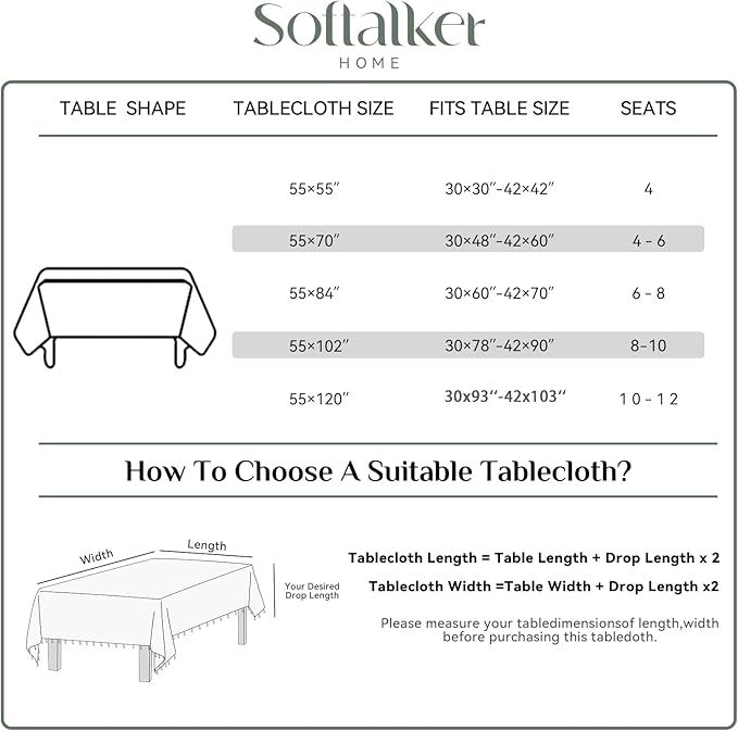 Softalker Spring Checkered Tablecloth Rectangle, Outdoor Linen Cotton Gingham Table Cloth with Tassel, Heavy Duty Wrinkle Free Buffalo Plaid Table Cover for Easter Dining Home - 55 x 120 Inch, Sage
