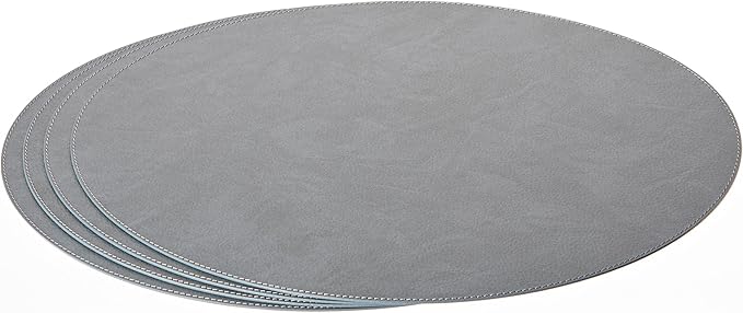 Nikalaz Oval Placemats Set (Pack of 4) Recycled Leather Table Mats 18 x 13 inches (45.7 x 33 centimetres), Kitchen Dining Table Decor by Nikalaz (Dirty Grey)