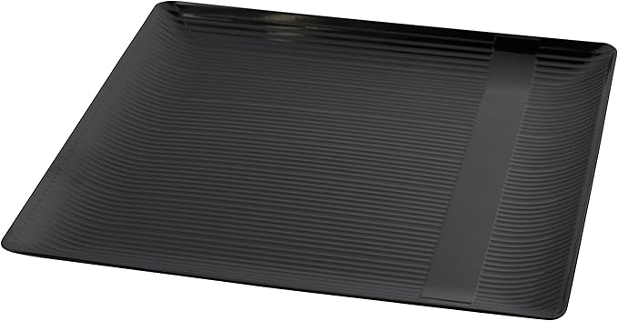 Exquisite Disposable-Black-Plastic-Plates-Square Linear (40 Pack) Wedding Dinner Fancy Tableware Dishes (10.25 Inch., Black) Single Size Set