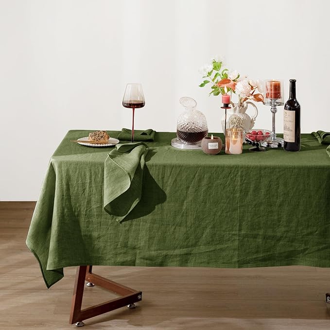 Talasily Linen Tablecloth 100% Pure Linen Table Cloth 60x108 Inches Rectangle Tablecloths Washable Cloths for Kitchen, Dining, Buffet Parties, Holidays, Picnic, Weddings and Restaurants-Green
