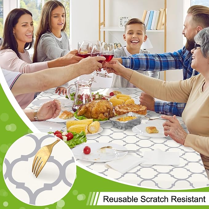 Smiry Rectangle Tablecloth, Waterproof Vinyl Tablecloths with Flannel Backing for Rectangle Tables, Wipeable Spillproof Plastic Tablecloth for Dining, Camping, Indoor and Outdoor (60"x84", Beige)