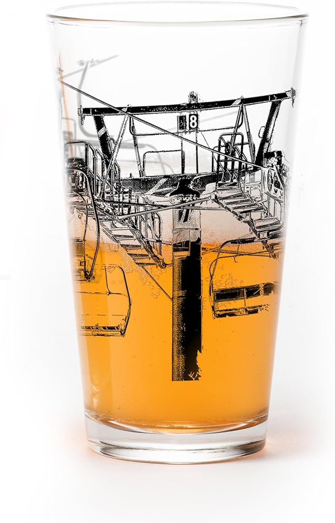 Black Lantern Ski Lift Pint Glass Single 16oz Beer Glass for Skiers & Snowy Mountain Lovers | Nature-Inspired Drinkware