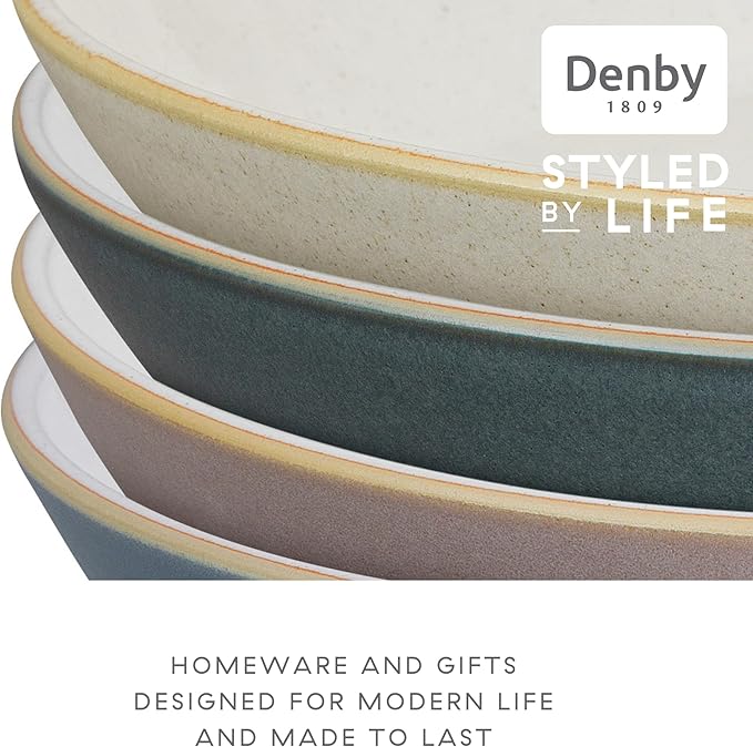 Denby - Impression Mixed Color Cereal Bowls Set of 4-18.6oz Dishwasher Microwave Safe - Scratch Chip Resistant - Modern Angular Shape - Tableware for Nibbles, Dips, Side Dishes, Cereal & Desserts