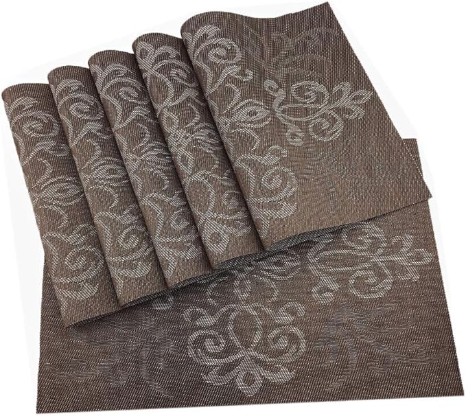 Gugrida Luxury Coffee Placemats Set of 6 Crossweave Woven Vinyl Placemat for Dining Table Heat Resistant Non-Slip Kitchen Table Mats Easy to Clean