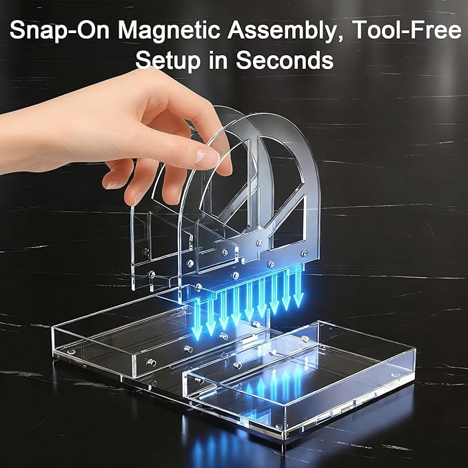 YAGELI Acrylic Napkin Holder with Storage, Clear Modern Napkin Dispenser with Magnetic Installation for Kitchen, Dining Table, Restaurant, Bar, Office & Party （Two Tray）