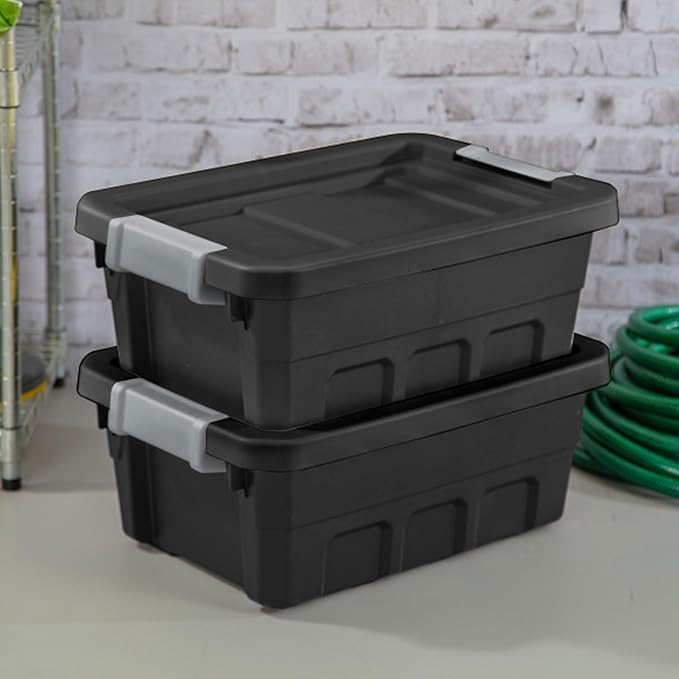 Sterilite 18-Pack Plastic Storage Bins with Lids, Stackable Containers, 4 Gallon, Black