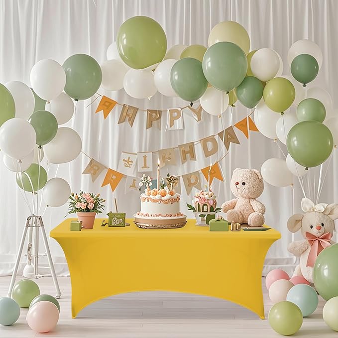6FT Table Cloth for Rectangular Fitted Events Stretch Yellow Table Covers Washable Spandex Tablecloth Protector for Party, Wedding, Cocktail, Banquet, Festival