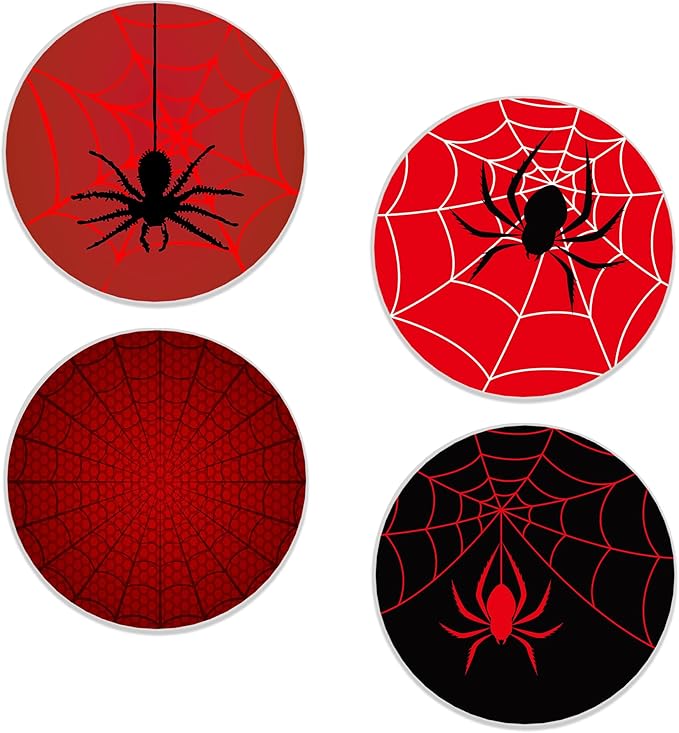 Drinks Coasters Set of 4, Cool Red Spider Round 4" Cup Coasters, Absorbent Ceramic Stone Coasters with Cork Base, Cute Coasters for Table Home Décor, Ideal Gifts for Women Men