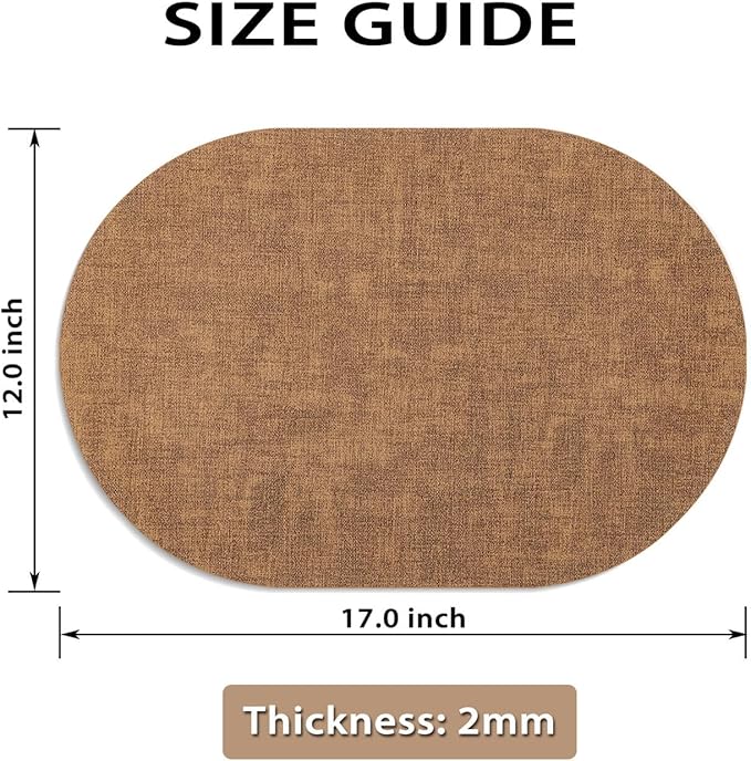 Placemats Set of 4 - Washable Heat Resistant Table Placemats - Wipeable Faux Leather Oval Place Mats, Waterproof Table Mats for Dining Table, Brown