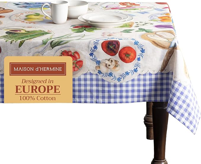 Maison d' Hermine Table Cloth Square Table 100% Cotton 60 x 60 Inches Tablecloth Reusable Decorative for Dining Room Farmhouse Home Valentines Day Decorations Spring Summer - Gourmand