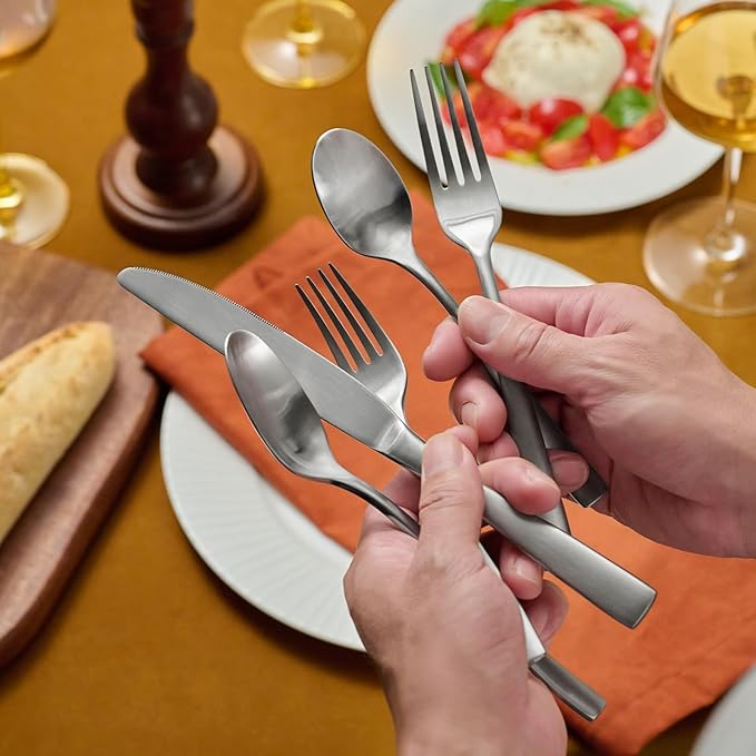 KINGSTONE 20-Piece Silverware Set for 4, Matte Stainless Steel Flatware Set with Forks, Knives, Spoons, Dishwasher Safe, Rust Resistant Cutlery for Home & Wedding