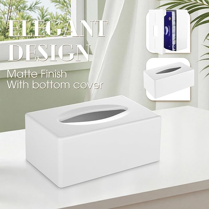 Tissue Box Cover, Rectangular Facial Tissue Holder with Bottom, Decorative Storage Box for Bathroom Vanity, Countertops, Dressers, Night Stand, Car, RV, Parlors and Offices - White