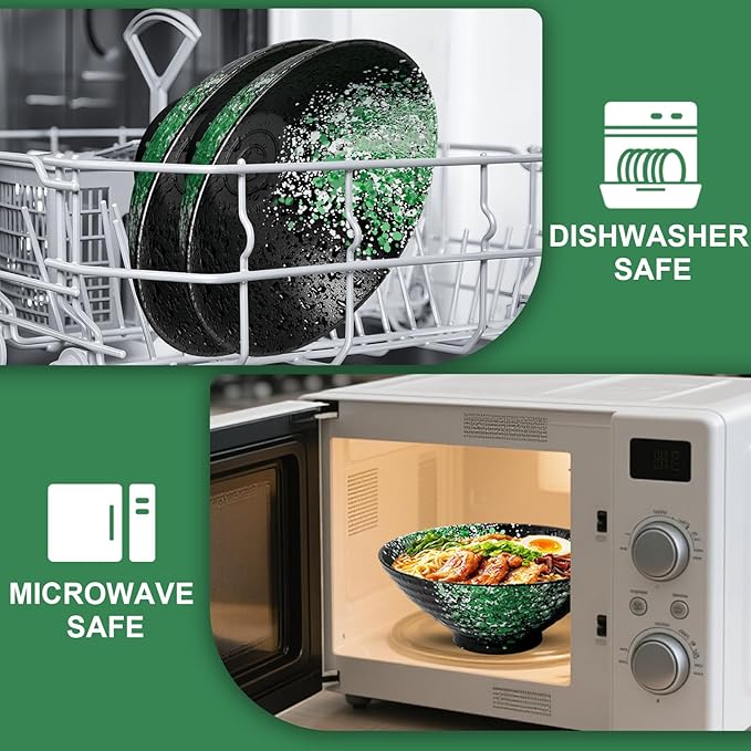 8-Inch Ceramic Ramen Bowl Set of 2 (9 Piece) - Porcelain Japanese Salad Noodles Cereal Fruit Pasta Soup Large Bowls with Recipes Chopsticks Forks Spoons for Men Women Gift Microwave & Dishwasher Safe