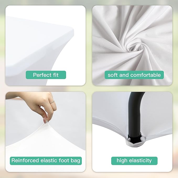 6FT Table Cloth for Rectangular Fitted Events Stretch White Table Covers Washable Spandex Tablecloth Protector for Party, Wedding, Cocktail, Banquet, Festival