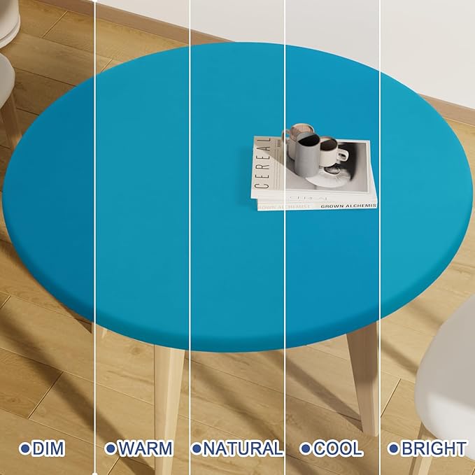 Round Spandex Tablecloth, Elastic Fitted Waterproof Tablecloths for 45"-56" Tables, Stretch Washable Picnic Table Cover for Camping, Dining, Indoor and Outdoor, Turquoise