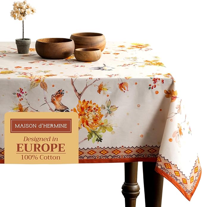 Maison d' Hermine Table Cloth Square Table 100% Cotton 60 x 60 Inches Fall Tablecloth Reusable Everyday Use for Thanksgiving Christmas Decorations Dining Farmhouse Party (Kelim - Prairie)