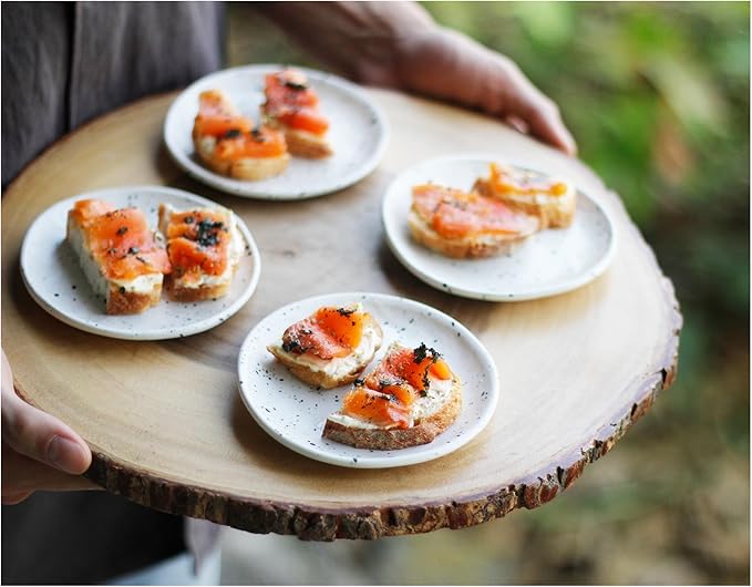 roro Ceramic Canape Plates, Set of 4, Matte White with Dark Speckles, Handmade, 5 Inches Wide