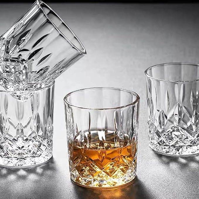 Set of 4 Crystal Old Fashioned Whiskey Glasses, 11 Oz Unique Bourbon Tumblers, Ultra-Clarity for Vodka, Scotch and Cocktails (4SET)