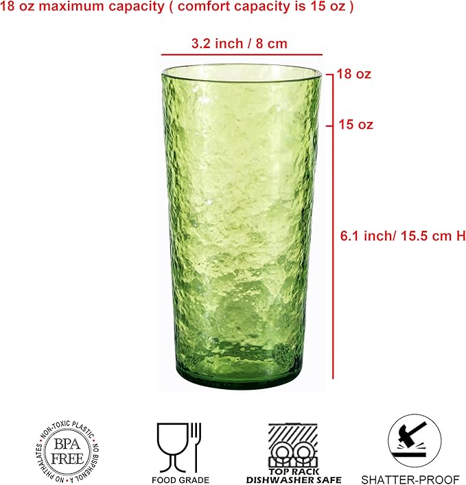 KX-WARE 18-ounce Acrylic Highball Glasses Plastic Tumbler, set of 8 Mixed-Color