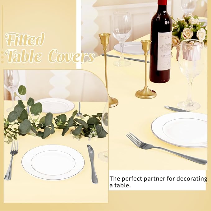 HAISIWLKJ 3 Pack Table Cloth 6ft Beige Tablecloths for Rectangle Folding Table Spandex Fitted Stretch Table Cover Wrinkle Resistant Washable Table Protector for Party, Wedding, Banquet, Festival.