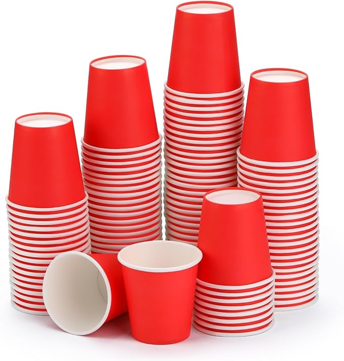 Wuadua 100 Pack 3 oz Red Disposable Paper Cups - Sturdy and Leak-Proof for Parties, Events, Office, Home Use Disposable Mouthwash Cups - Ideal for Hot/Cold Drinks, Smooth Rim Design, Eco-Friendly