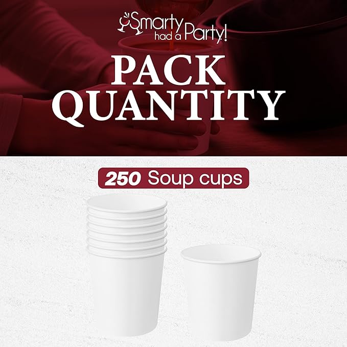 Smarty Had A Party 250 Count 16 oz Paper Bowls – Disposable Soup Bowls 16 oz for Hot Food, Ice Cream, Pho, Chili, or Ramen – Leakproof & Heavy Duty Paper Soup Containers | White Chili Cups Disposable