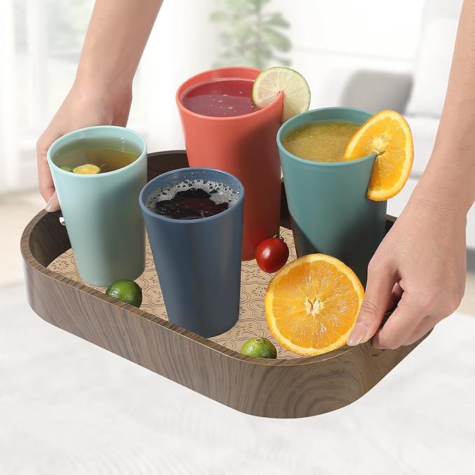 24 Pcs Unbreakable Plastic Cups Set, 20 oz Reusable Plastic Cups, Stackable Water Tumblers, Drinking Cup for Kitchen, Outdoor, BPA-free, Dishwasher Refrigerator and Microwave Safe, Dark Green