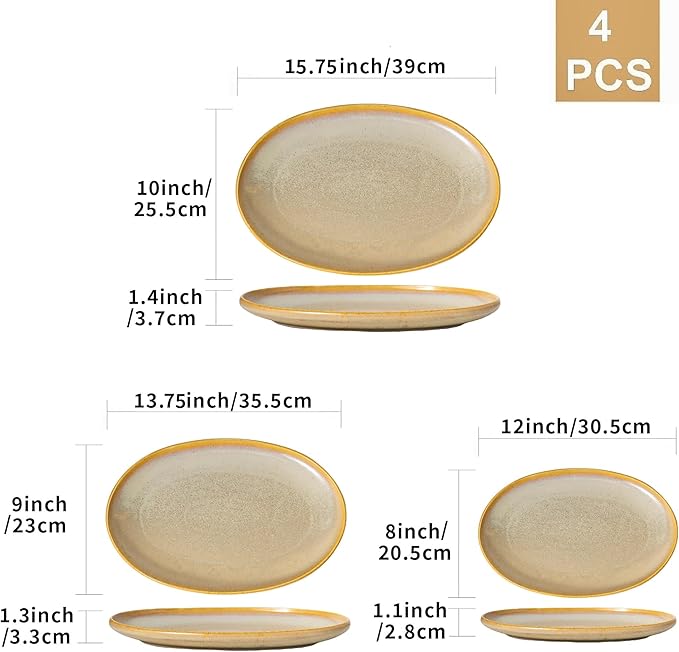 Ceramic Large Serving Platters- Set of 3 Oval Platters for Entertaining. Kitchen Dishes for Dinner, Fruit, Salad, Turkey, etc. Oven, Dishwasher Safe, 15.75"/13.75"/12",Reactive Glaze Cappuccino